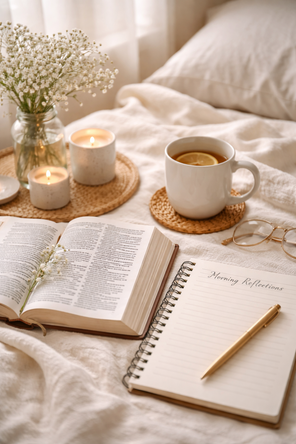 Mulher em momento devocional com serenidade (substituir imagem)