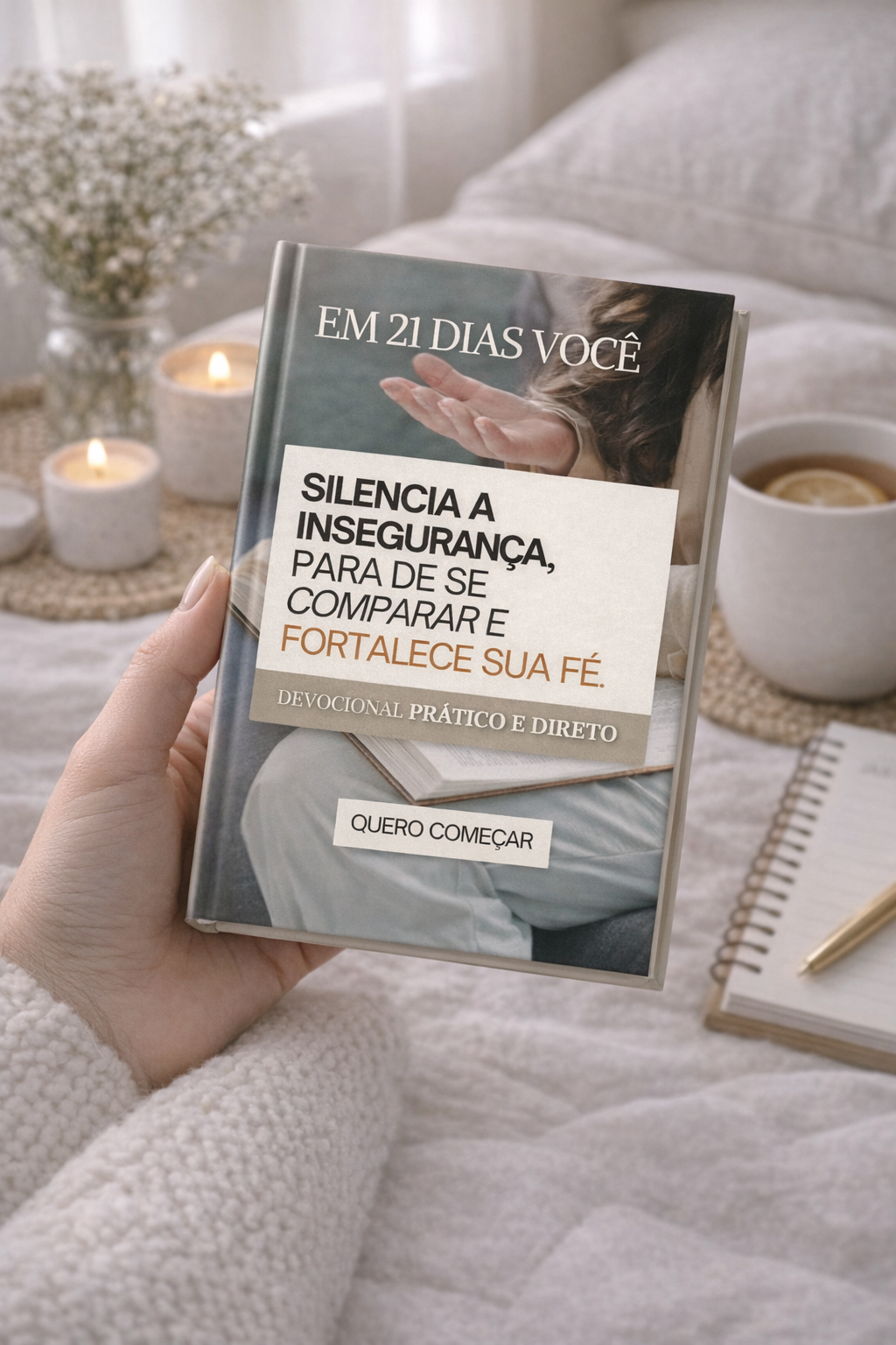 Mulher em momento devocional com serenidade (substituir imagem)